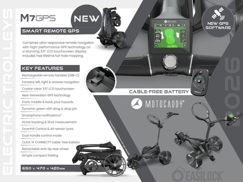 Motocaddy NEW M7 REMOTE DHC electric trolley 2026, M7 Ultra Lithium, graphite