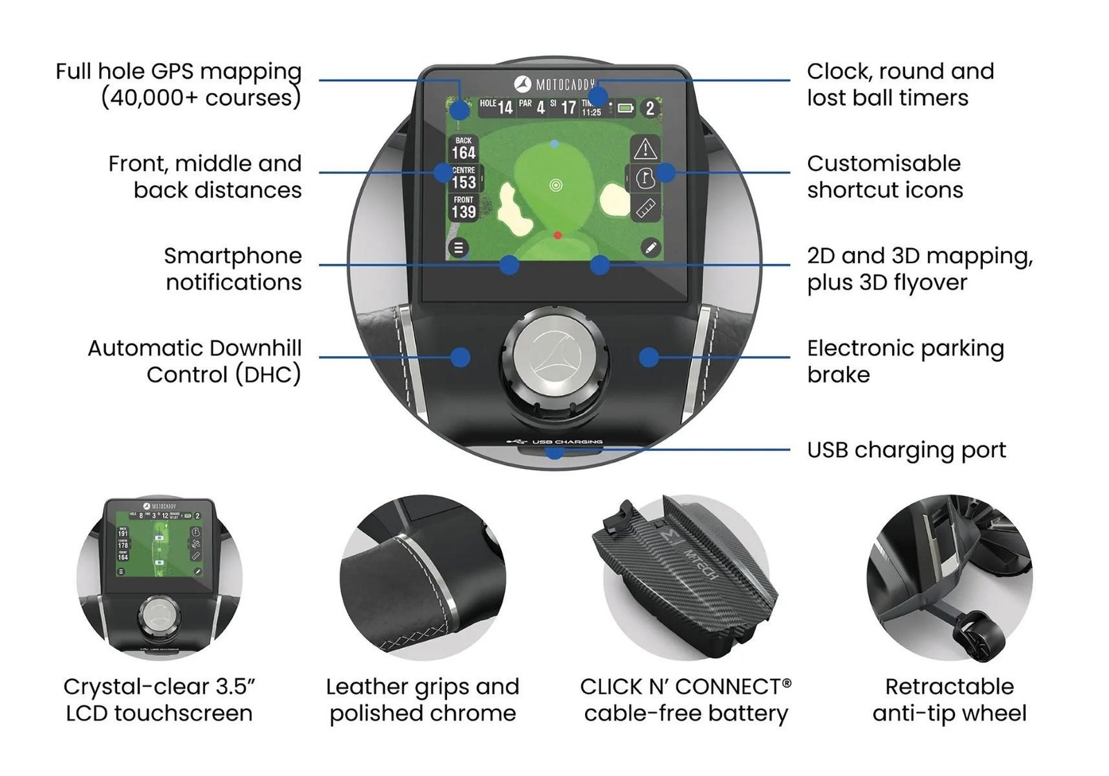 Motocaddy NEW M-TECH GPS electric trolley 2026, Ultra Lithium 36+, graphite