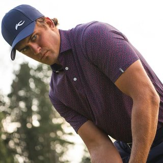 KJUS Golfer men's polo, rhubarb/atlanta blue
