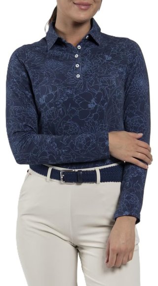 KJUS Hollow Pima Print longsleeve women's polo, atlanta blue/atlanta blue