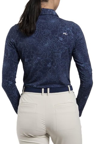 KJUS Hollow Pima Print longsleeve women's polo, atlanta blue/atlanta blue