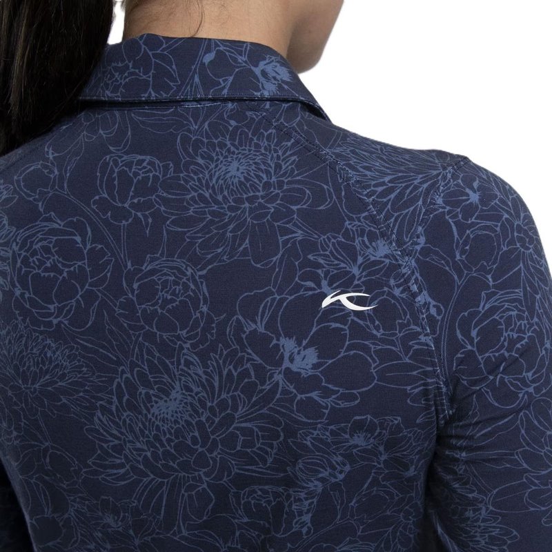 KJUS Hollow Pima Print longsleeve women's polo, atlanta blue/atlanta blue