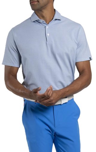 KJUS Hollow Pima Print men's polo, white/catamaran