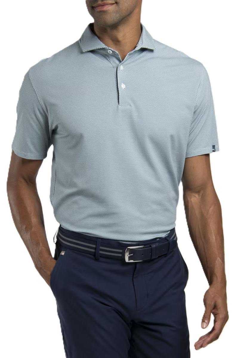 KJUS Hollow Pima Print men's polo, riverbank/white