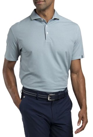 KJUS Hollow Pima Print men's polo, riverbank/white
