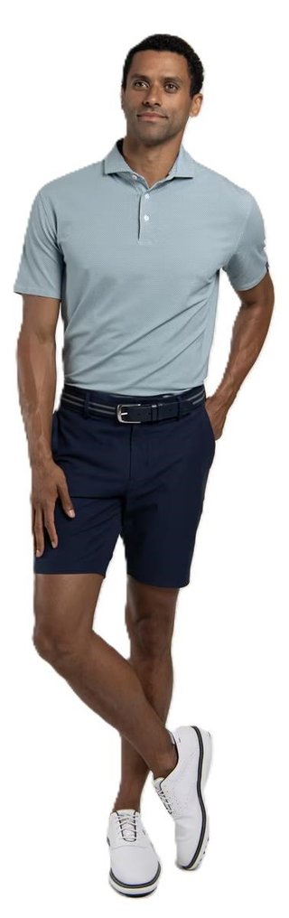 KJUS Hollow Pima Print men's polo, riverbank/white