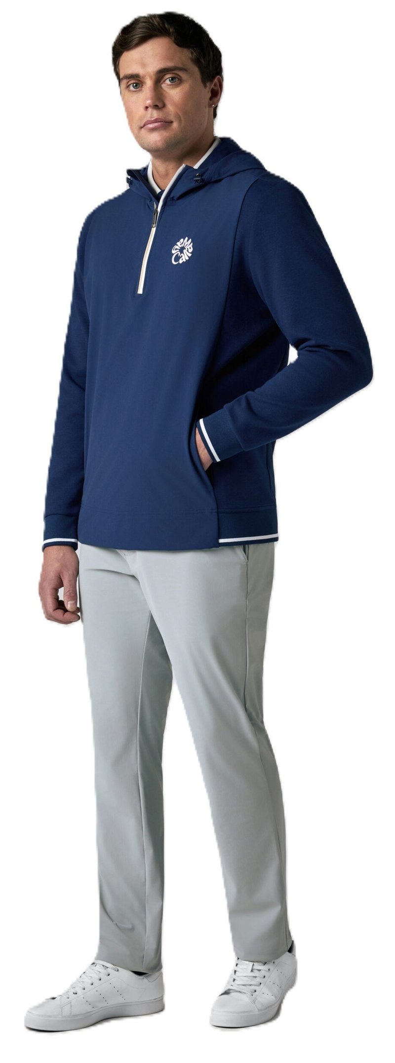 Callaway Mid Century Mixed Media Hooded 1/4 Zip men's sweatshirt, medieval blue