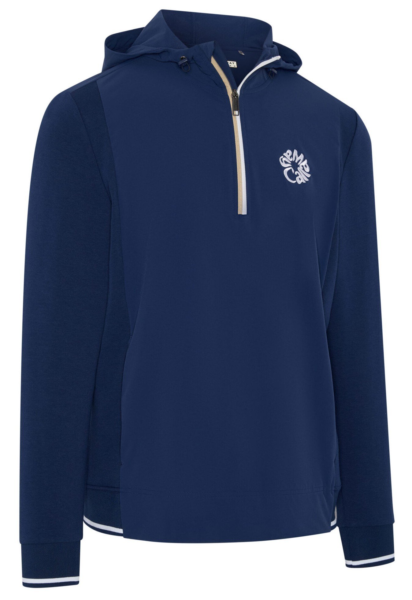 Callaway Mid Century Mixed Media Hooded 1/4 Zip men's sweatshirt, medieval blue