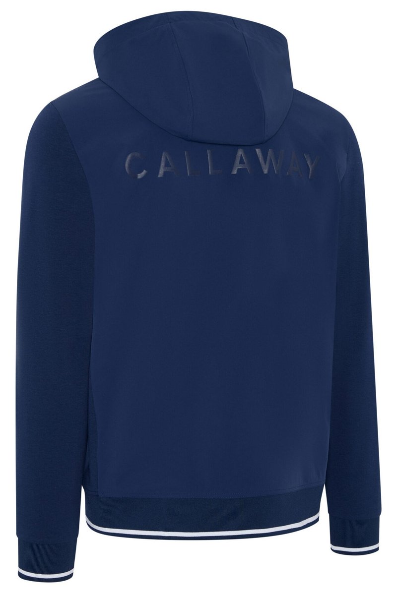 Callaway Mid Century Mixed Media Hooded 1/4 Zip men's sweatshirt, medieval blue
