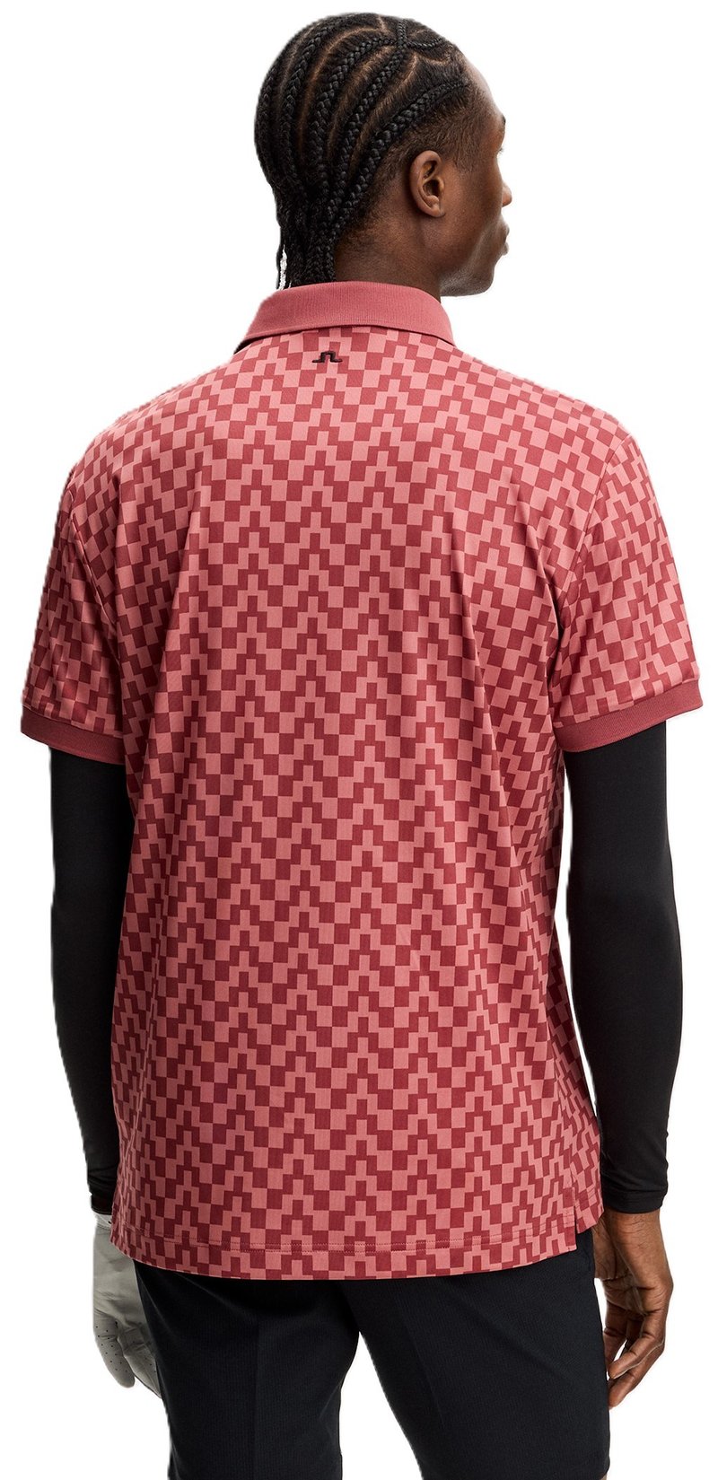 J.Lindeberg Tour Tech Print men's polo, bridge stack apple butter