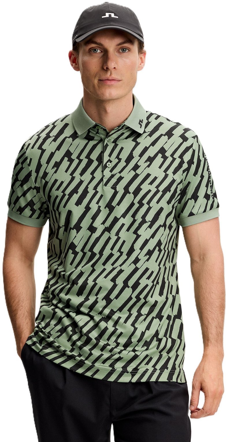 J.Lindeberg Tour Tech Print men's polo, oak green