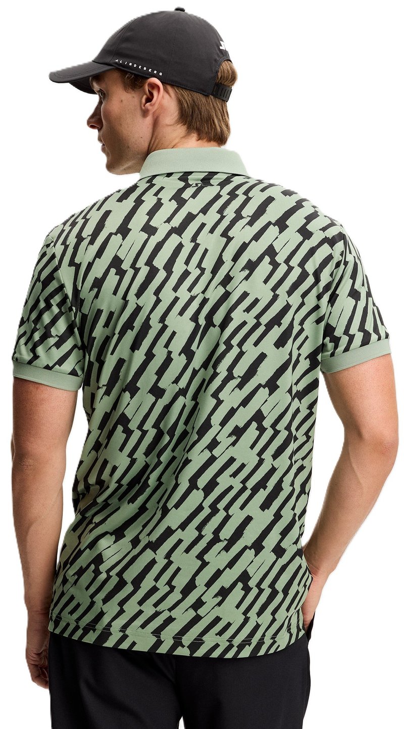J.Lindeberg Tour Tech Print men's polo, oak green