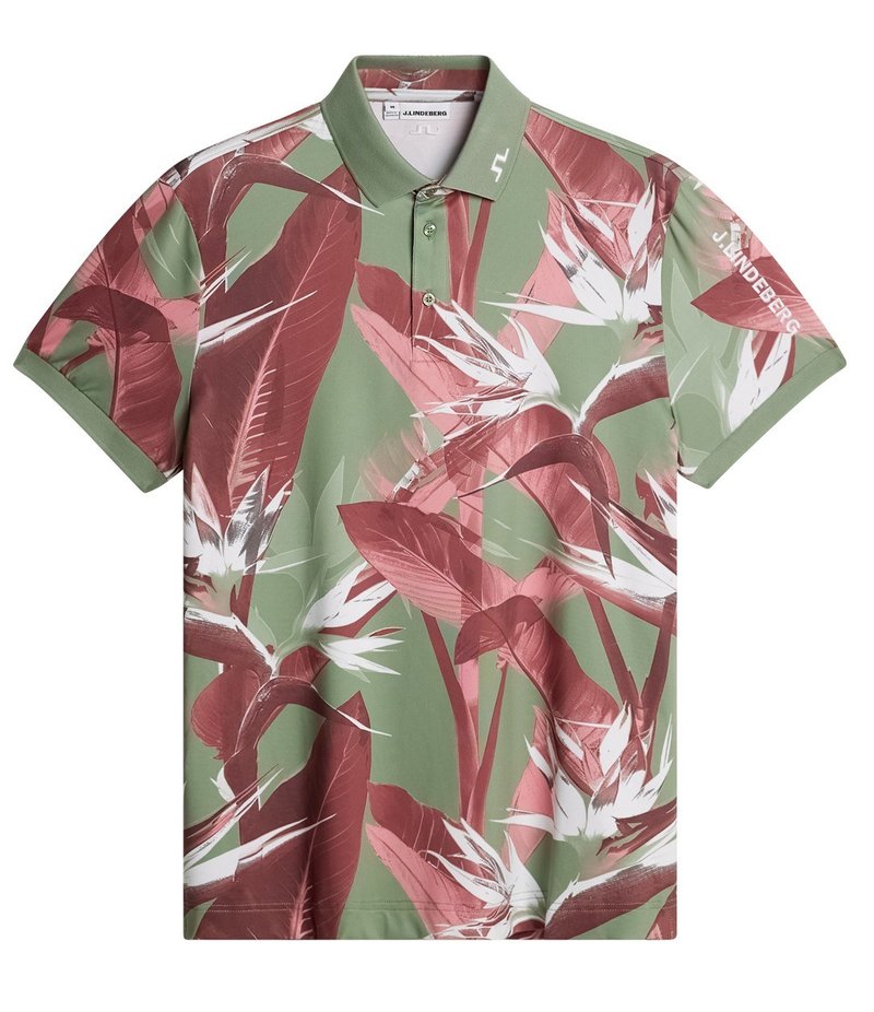 J.Lindeberg Tour Tech Print men's polo, paradise hedge green