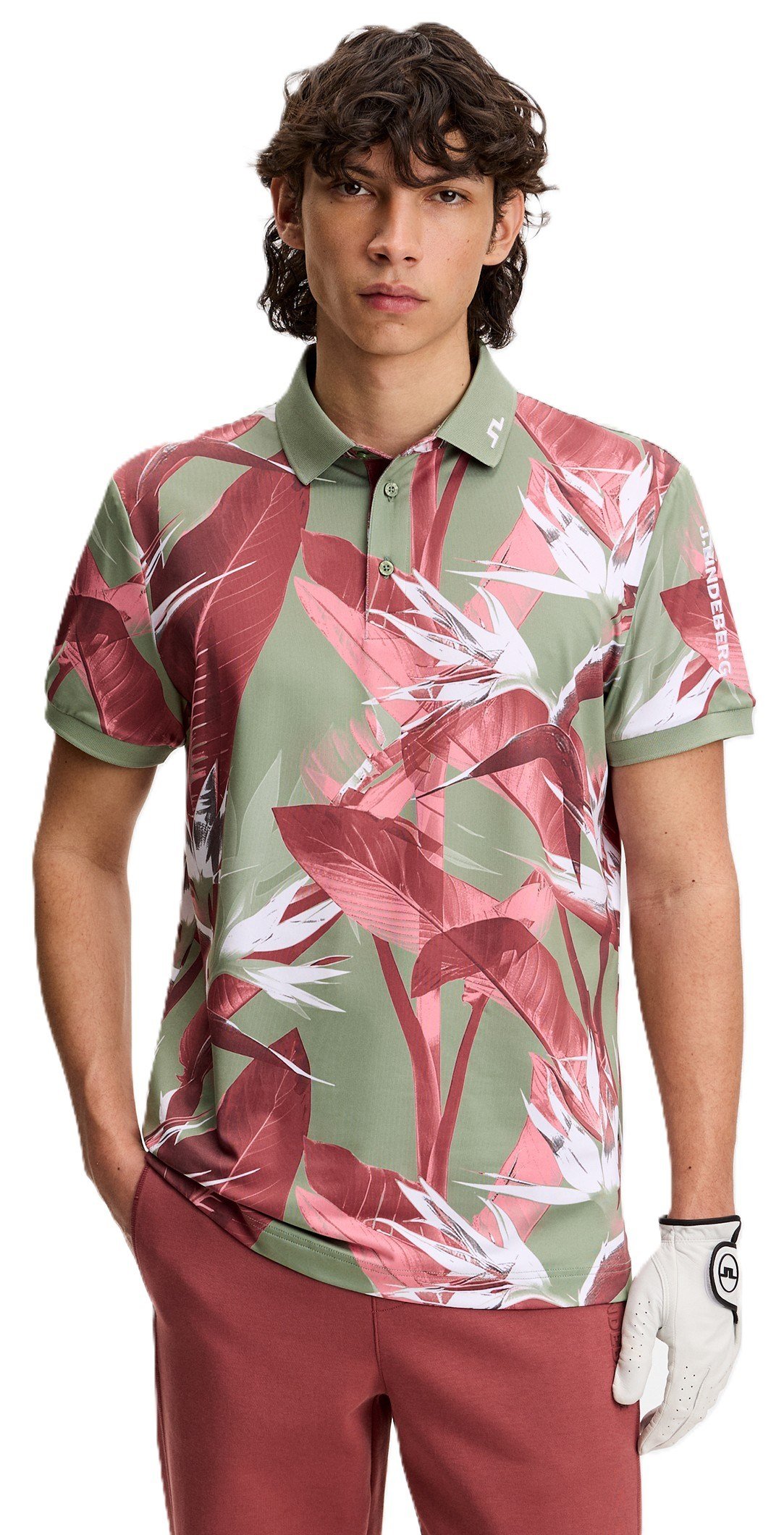 J.Lindeberg Tour Tech Print men's polo, paradise hedge green