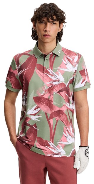 J.Lindeberg Tour Tech Print men's polo, paradise hedge green