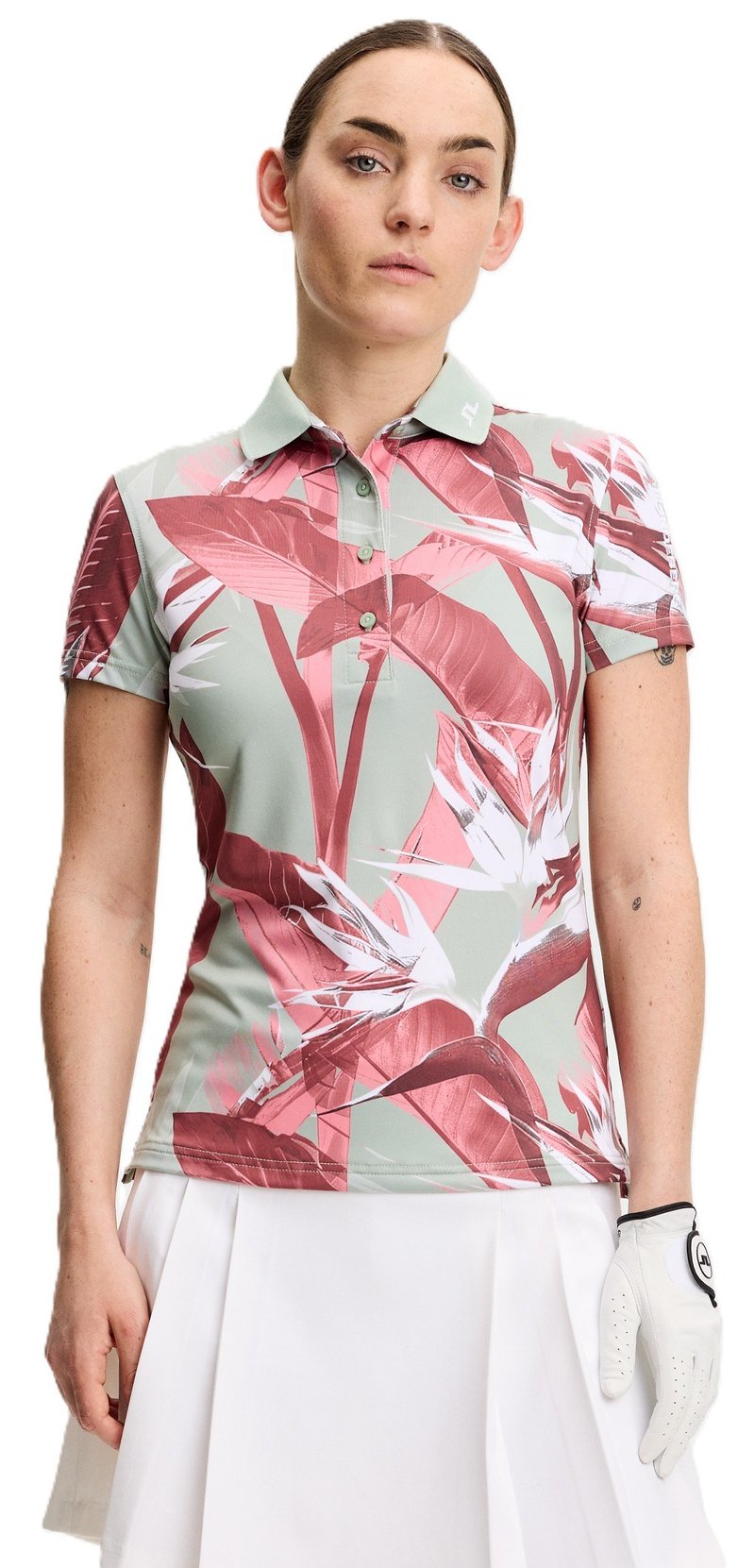 J.Lindeberg Tour Tech Print women's polo, paradise jadeite