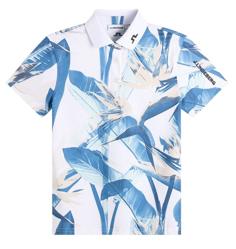 J.Lindeberg Tour Tech Print ladies women's polo, paradise skylight