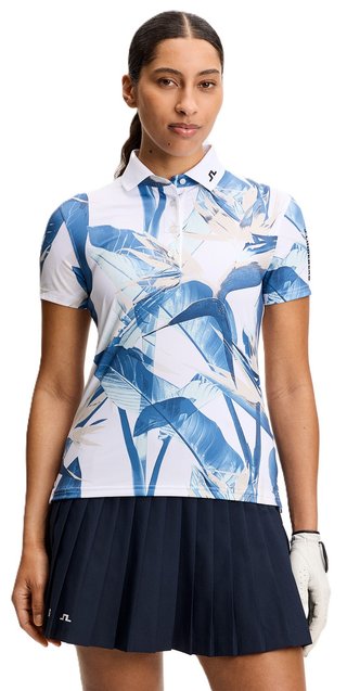 J.Lindeberg Tour Tech Print ladies women's polo, paradise skylight