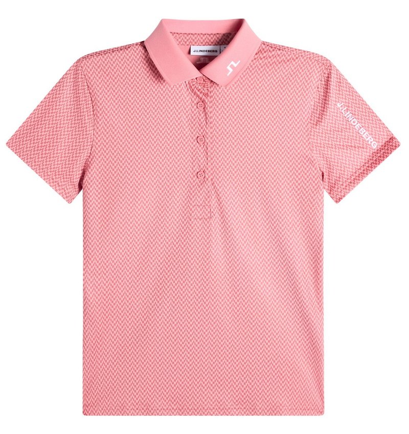 J.Lindeberg Tour Tech Print ladies polo, bridge stack rose