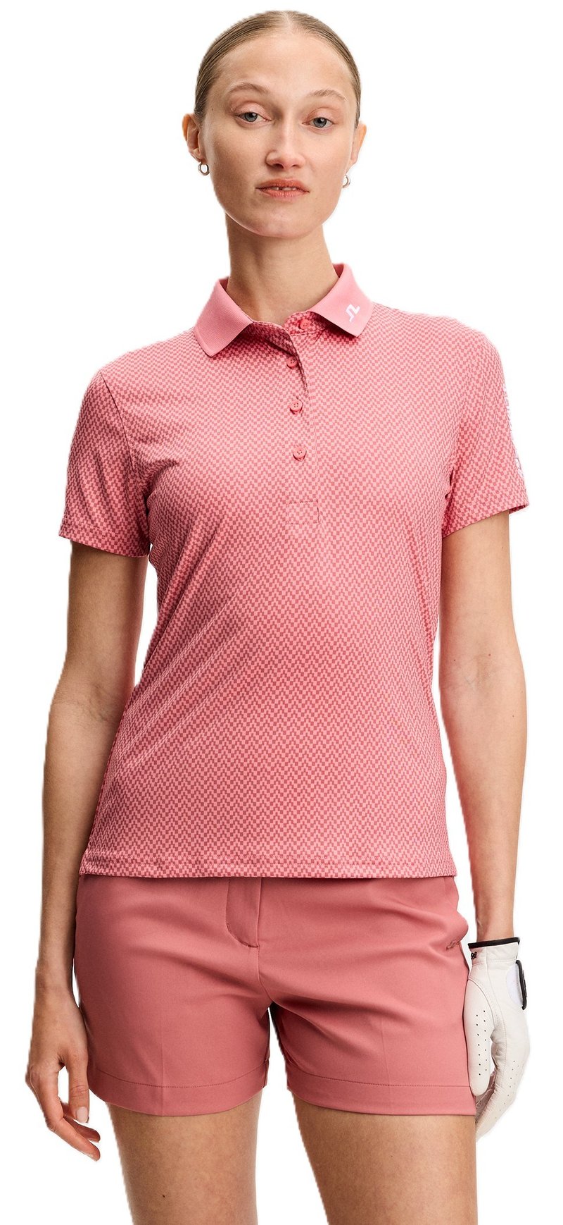 J.Lindeberg Tour Tech Print ladies polo, bridge stack rose