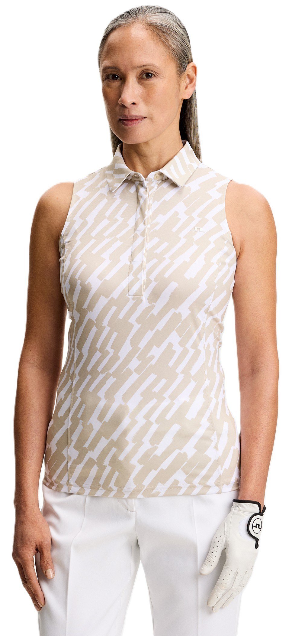 J.Lindeberg Dena Print Sleeveless women's polo, oak island fossil