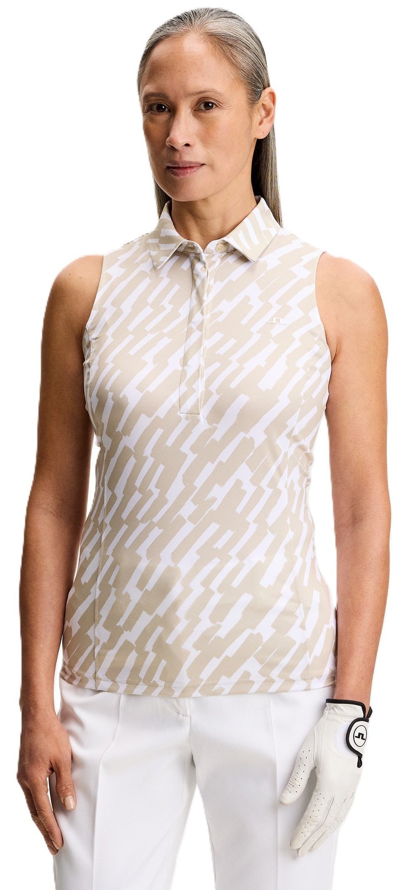 J.Lindeberg Dena Print Sleeveless women's polo, oak island fossil