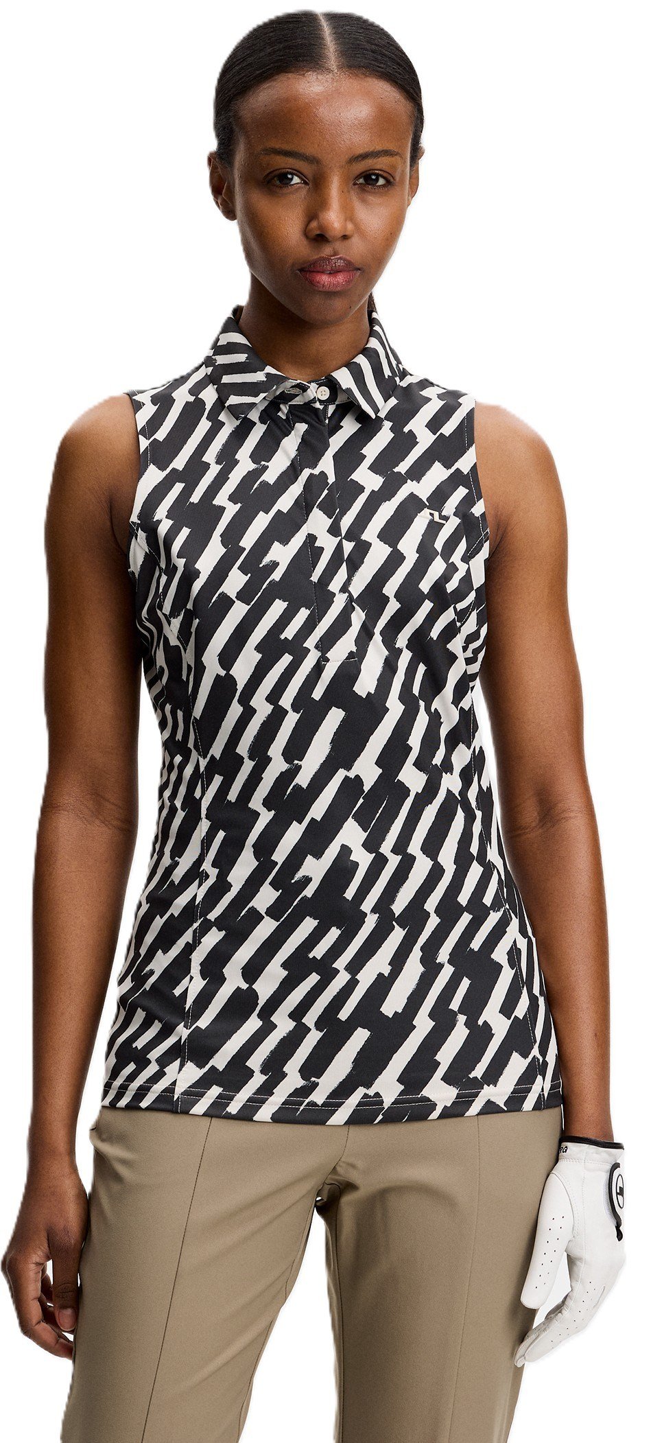 J.Lindeberg Dena Print Sleeveless women's polo, oak moonbeam
