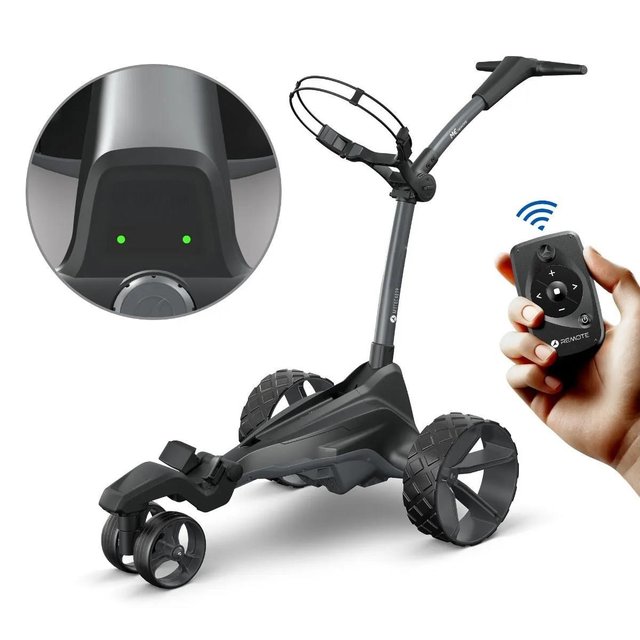 Electric trolley with control handle, battery and drive wheels