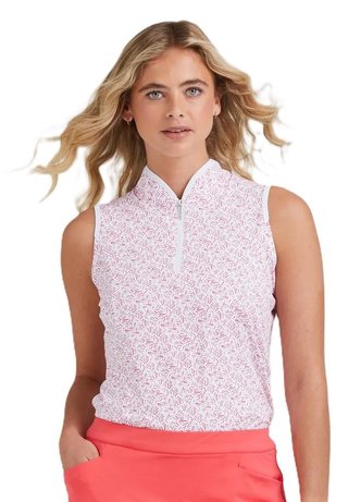 PING Penola Printed Sleeveless women's polo, fuchsia foliage