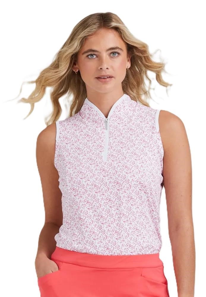 PING Penola Printed Sleeveless women's polo, fuchsia foliage