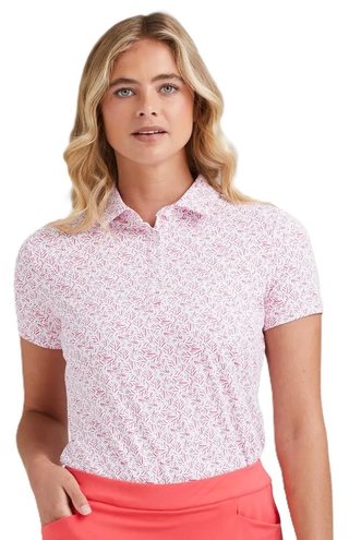 PING Aeria Printed women's polo, fuchsia foliage