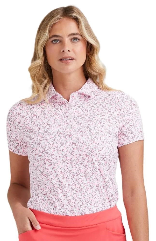 PING Aeria Printed women's polo, fuchsia foliage