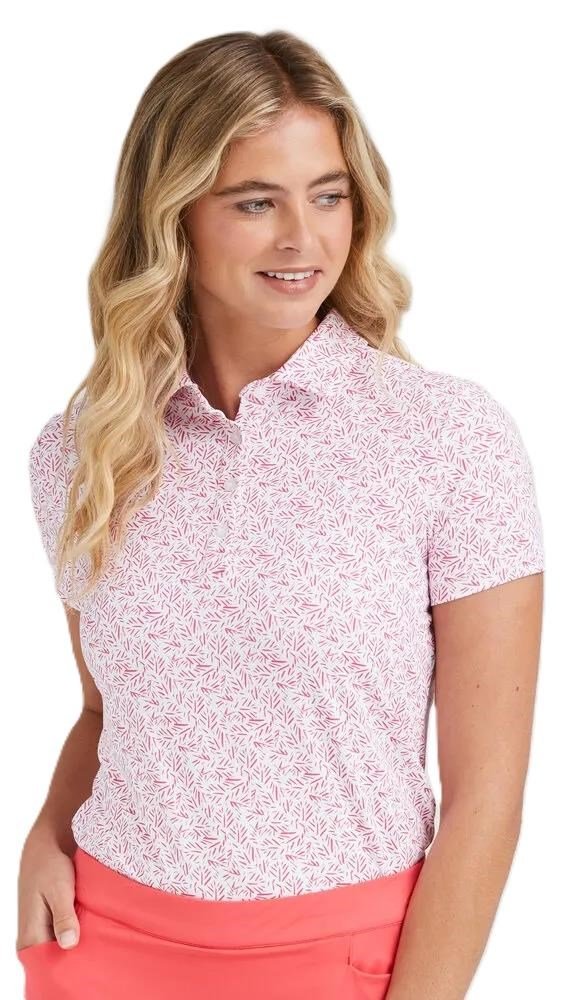 PING Aeria Printed women's polo, fuchsia foliage