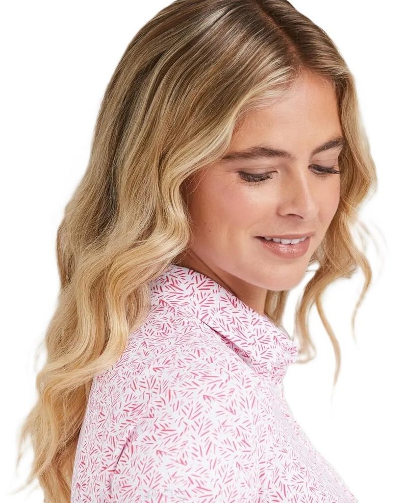 PING Aeria Printed women's polo, fuchsia foliage