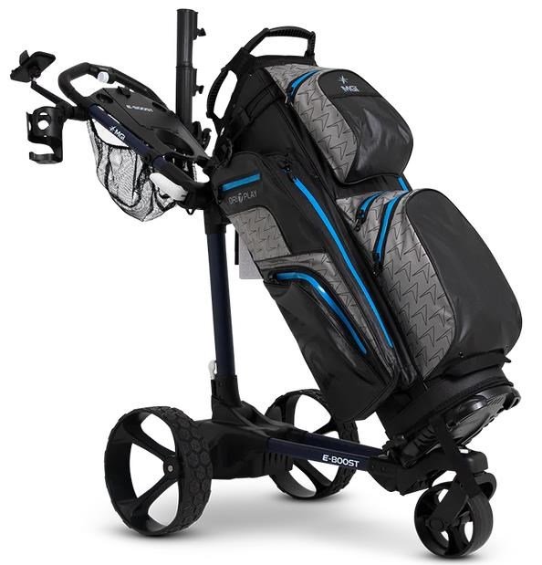 MGI E-Boost hybrid golf trolley 2026, matt navy