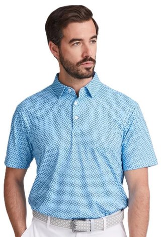 PING Ephron Printed mens polo, baltic sea multi