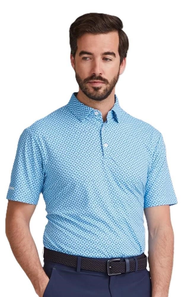 PING Ephron Printed mens polo, baltic sea multi