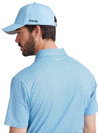PING Ephron Printed mens polo, baltic sea multi
