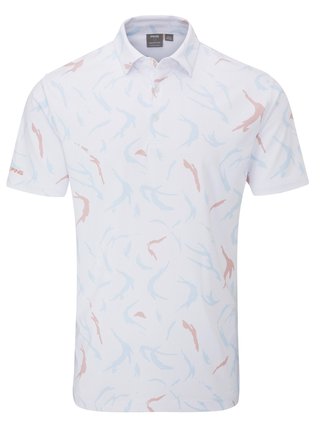 PING Ephron Printed mens polo, white/wild salmon multi