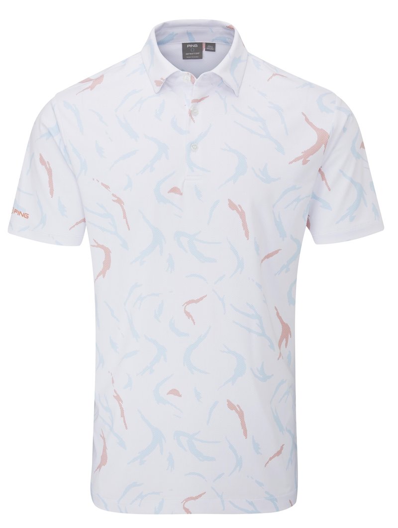 PING Ephron Printed mens polo, white/wild salmon multi