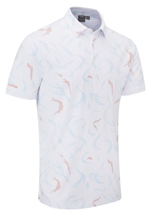 PING Ephron Printed mens polo, white/wild salmon multi