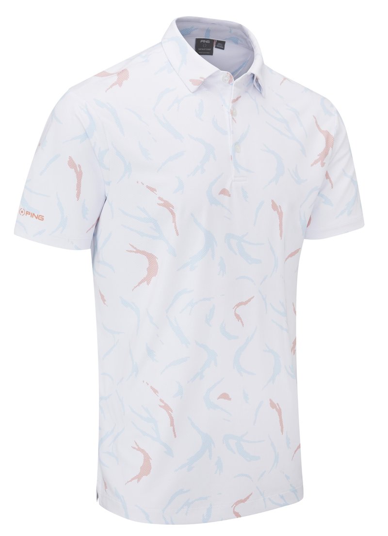 PING Ephron Printed mens polo, white/wild salmon multi