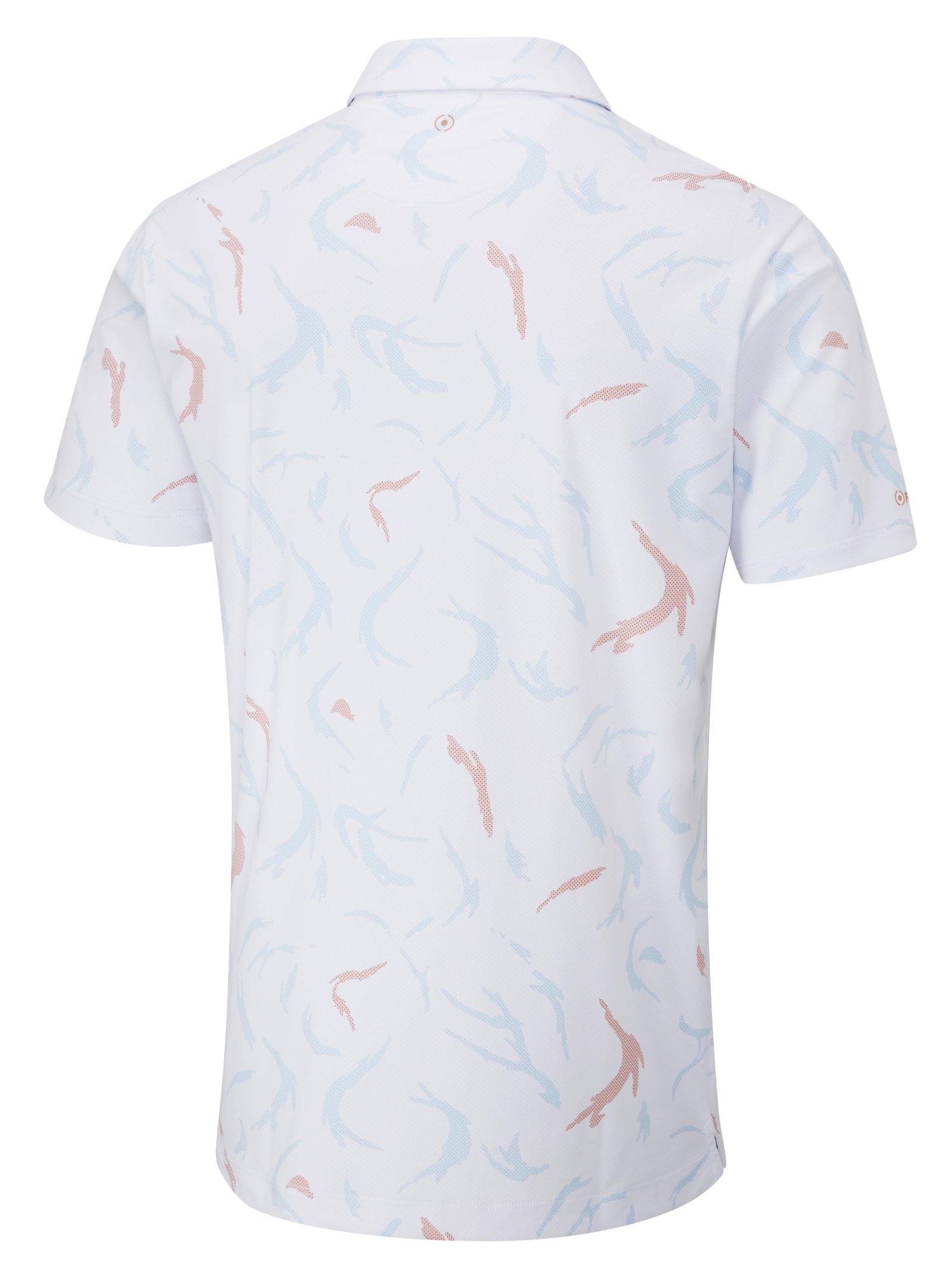 PING Ephron Printed mens polo, white/wild salmon multi