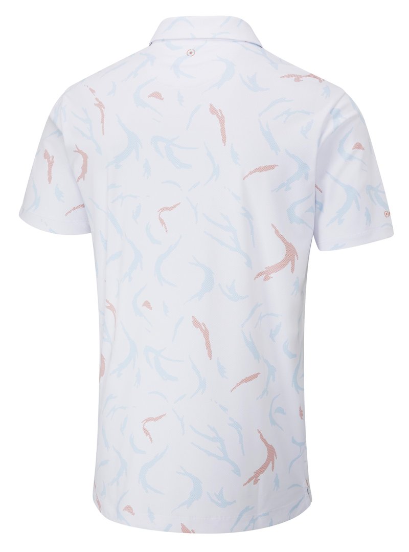 PING Ephron Printed mens polo, white/wild salmon multi