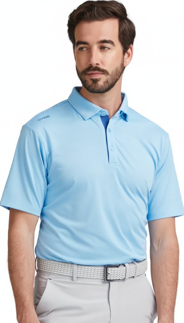 PING Claude Camo Mesh mens polo, baltic sea