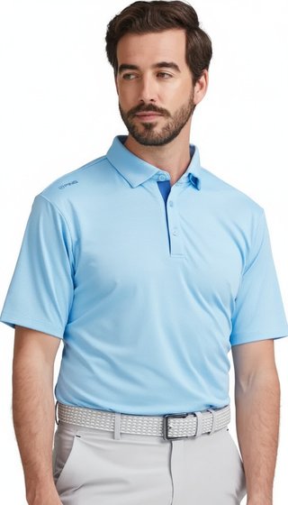 PING Claude Camo Mesh mens polo, baltic sea