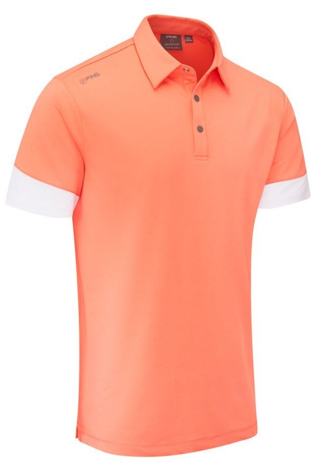 PING Ty mens polo, wild salmon/white