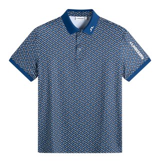 J.Lindeberg Tour Tech Print mens polo, ladder estate navy