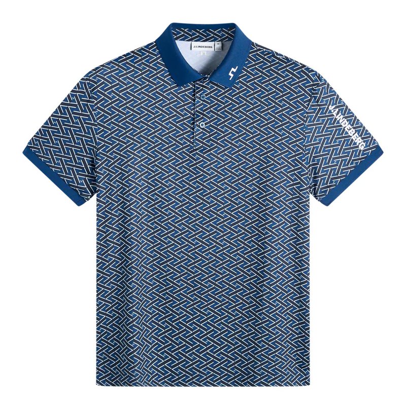 J.Lindeberg Tour Tech Print mens polo, ladder estate navy