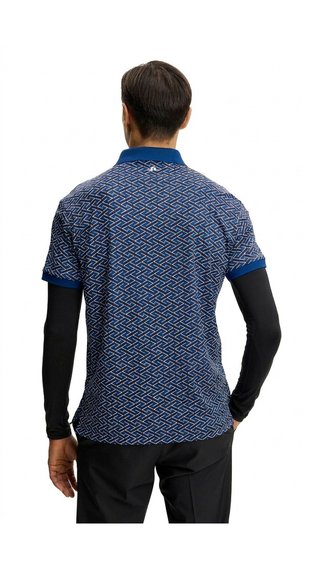 J.Lindeberg Tour Tech Print mens polo, ladder estate navy